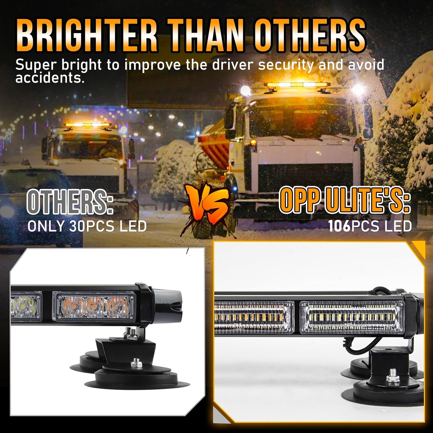 Led Strobe Light Bar White Amber 22.4 Inch, 360 Degree 4-Side Luminous, 26 Flashing Mode, 106pcs Led, Roof Top Beacon Hazard Flash Warning Lights for Vehicles Trucks Snow Plows Postal UTV, 1PC Pack