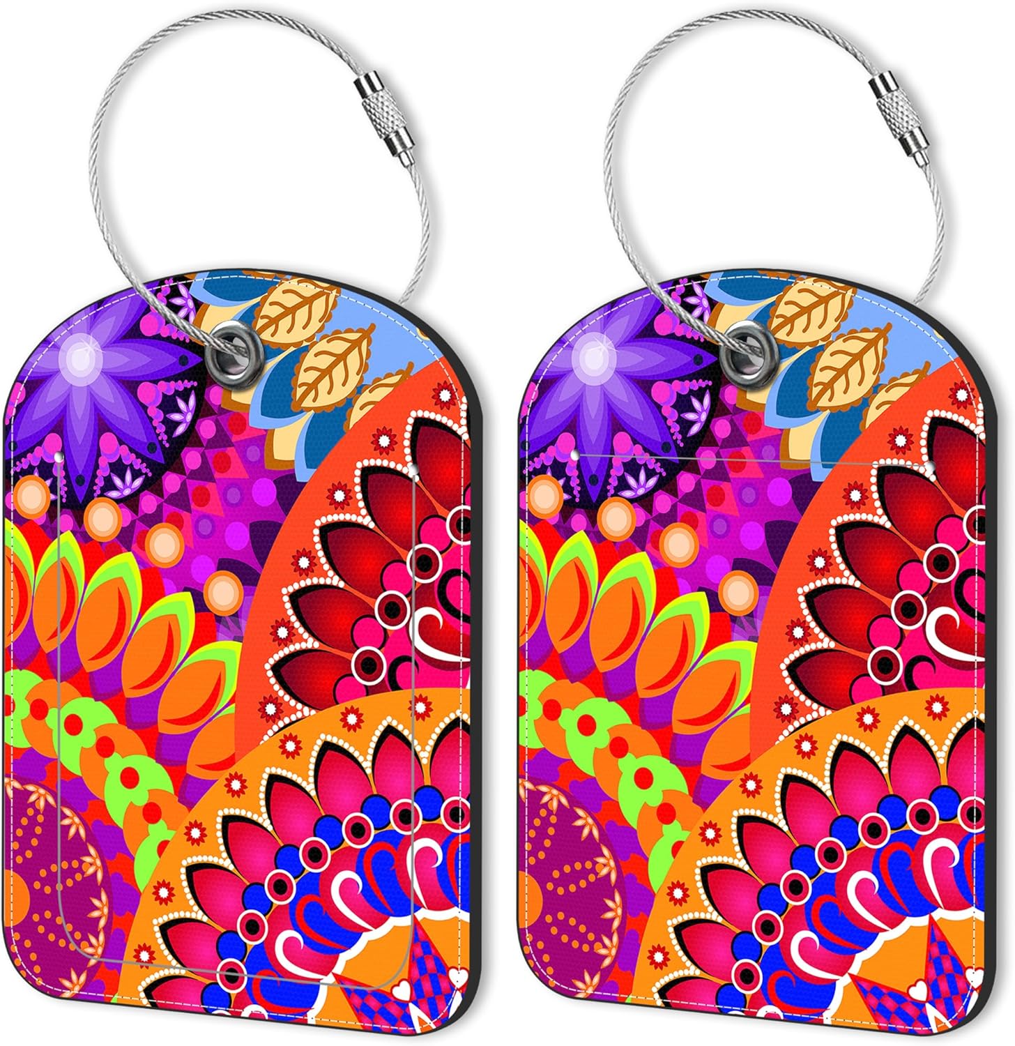 2 PCS Leather Luggage Tag for Suitcase Colorful Mandala Travel Suitcase Labels with Privacy Name ID Label and Stainless Steel Loop for Adults Teens Travel Bag Labels Set 2 PCS Leather Luggage Tag for Suitcase Colorful Mandala Travel Suitcase Labels with Privacy Name ID Label and Stainless Steel Loop for Adults Teens Travel Bag Labels Set