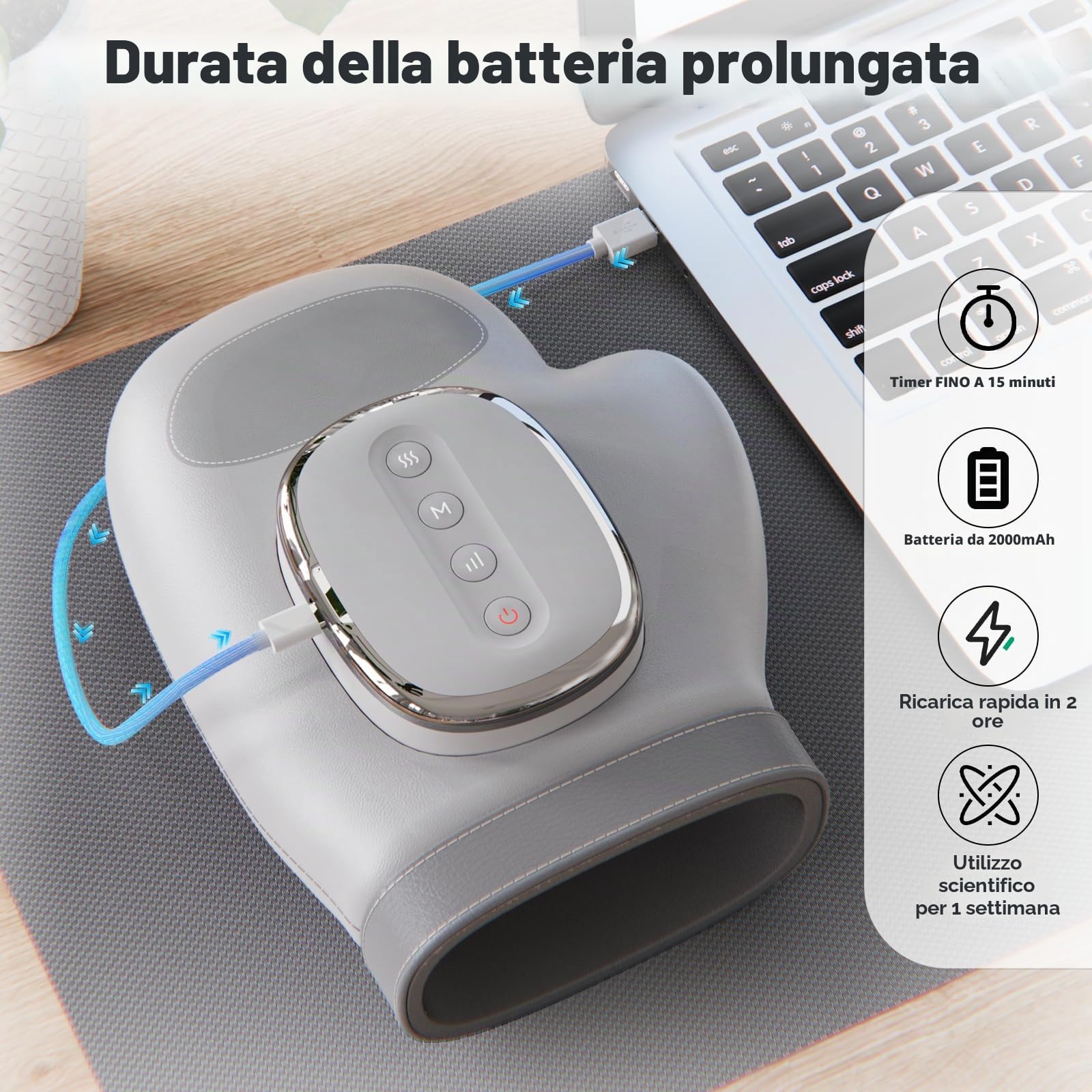 Massaggiatore per Mani Airbag, con Calore e Compressione | Guanto massaggiatore elettrico ricaricabile con 3 programmi di massaggio, 3 temperature e 5 livelli di pressione