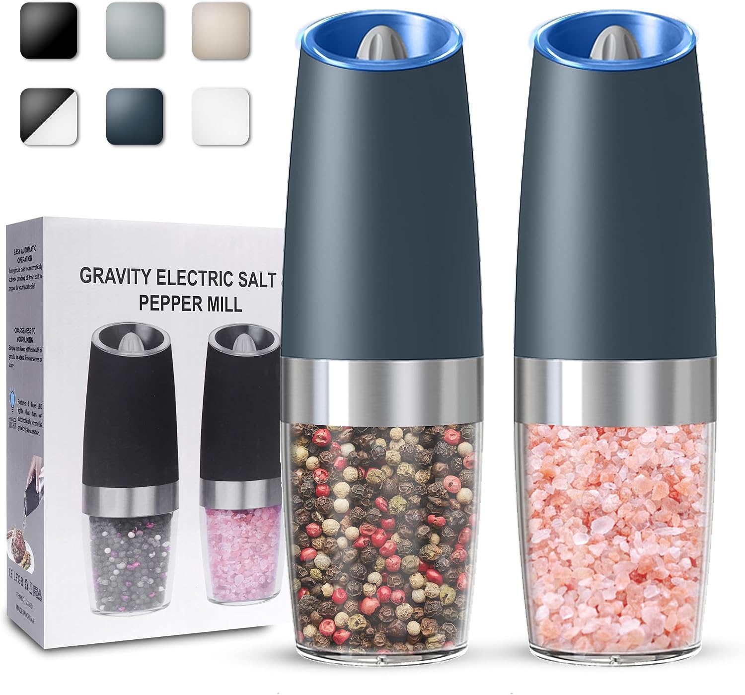 Amazon.com: UNNEES Battery Operated Gravity Salt And Pepper Grinder Set ...