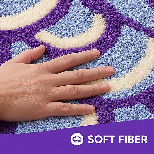 Miniatura 3 de Feblilac Lindo tapete de baño con diseño de pez koi japonés, suave, absorbente de agua, antideslizante, lavable a máquina (morado)