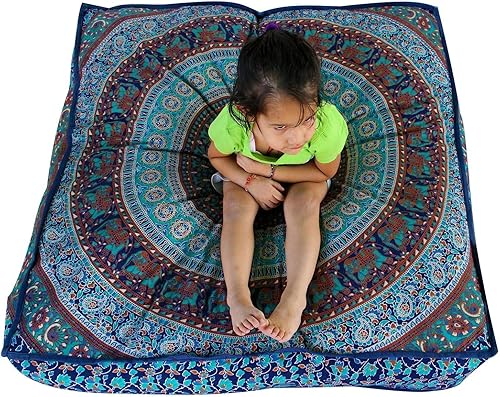 Funda de almohada de algodón con mandala indio, funda cuadrada otomana de elefante mandala para sofá, funda de cojín de algodón de gran tamaño,