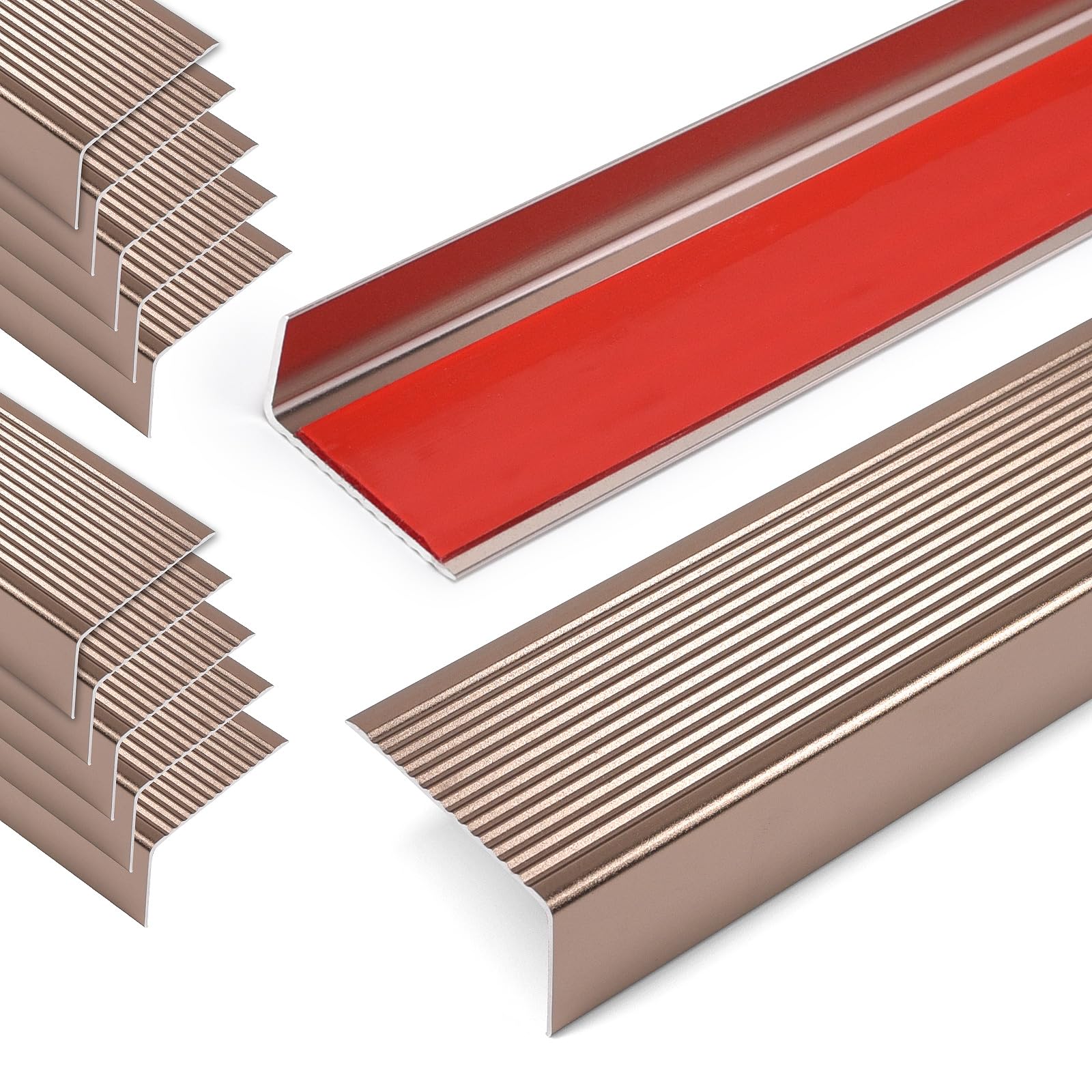 Jiekayi 36" Metal Stair Nosing, 10-Pack Self Adhesive Aluminum Stair Edge Protector, Non Slip Stair Treads, for Indoor Outdoor Staircases (36 x 1.6 x