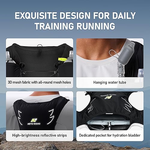 Miniatura 5 de N NEVO RHINO Running Hydration Vest with 1.5L Water Bladder & Dual 500ml Soft Flask for Men Women,Adjustable Lightweight 5L Water Backpack for
