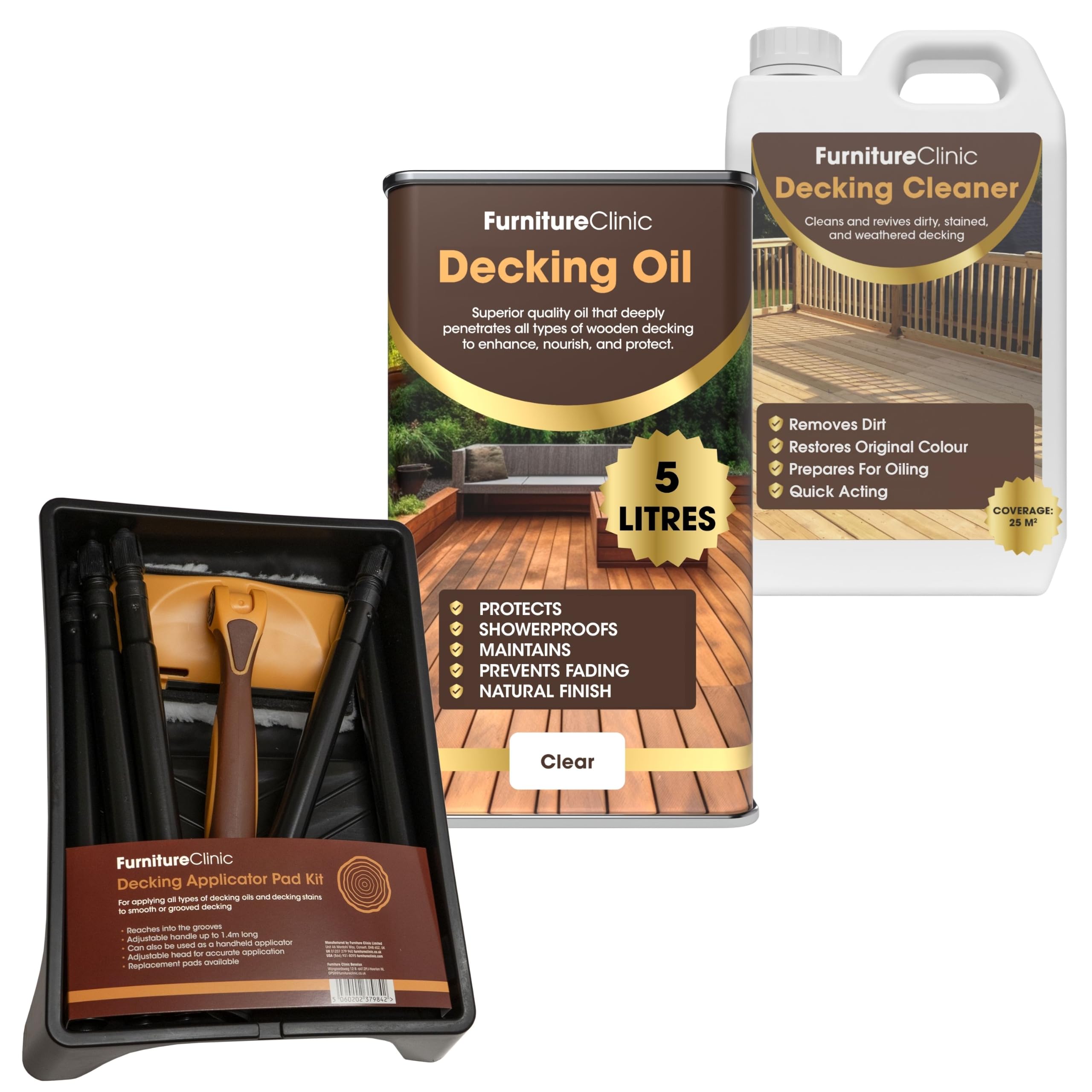 Decking Cleaner, Decking Oil, and Decking Oil Kit (Kit, Clear)