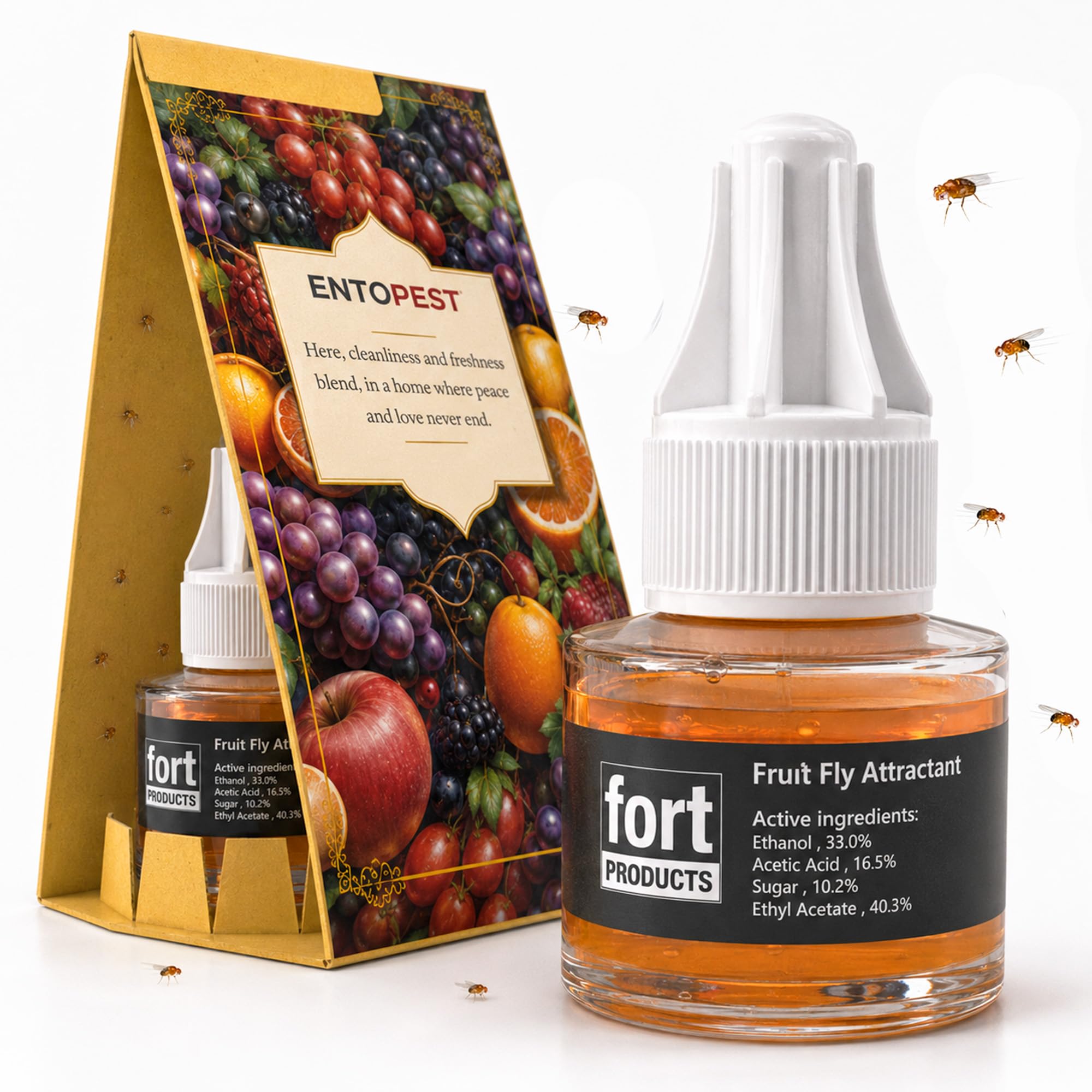 ENTOPEST Decorative Fruit Fly Traps for Indoor, Long-Lasting Flies Control - 2 Traps with Natural & Non-Toxic Attractant 40ml - Effective & Safe to Use, Glue Trapper Eco-Catch Insect Control Killer