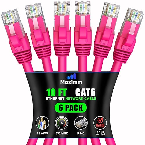 Miniatura 71 de Maximm Cable Ethernet Cat 6 de 10 pies (paquete de 6) - Cable LAN de alta velocidad, cable de Internet, cable de conexión y cable de red - UTP,