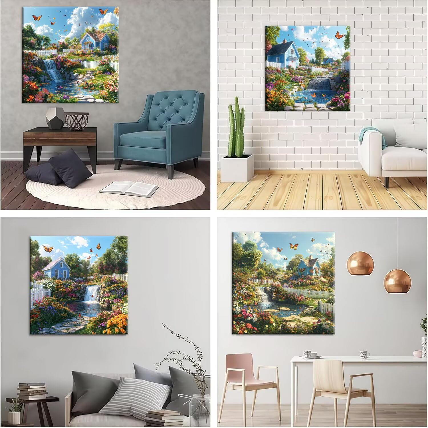 Obraz diamentowy do ogrodu krajobrazu, obraz 5D, 45 x 45 cm, t-188 | Zestaw 4 sztuk diamentowych malarstwa dla dorosłych, 5D "zrób to sam", mozaika do relaksu i jako dekoracja ścienna na prezent