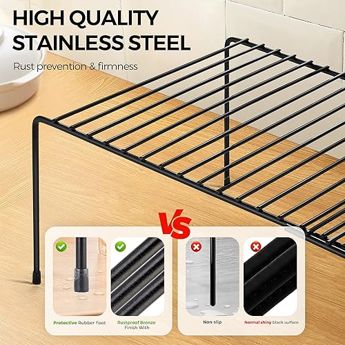 Vista 11 de Ravinte Paquete de 2 organizadores de estantes para congelador, estante de almacenamiento expandible con alambre de metal a prueba de óxido, Blanco