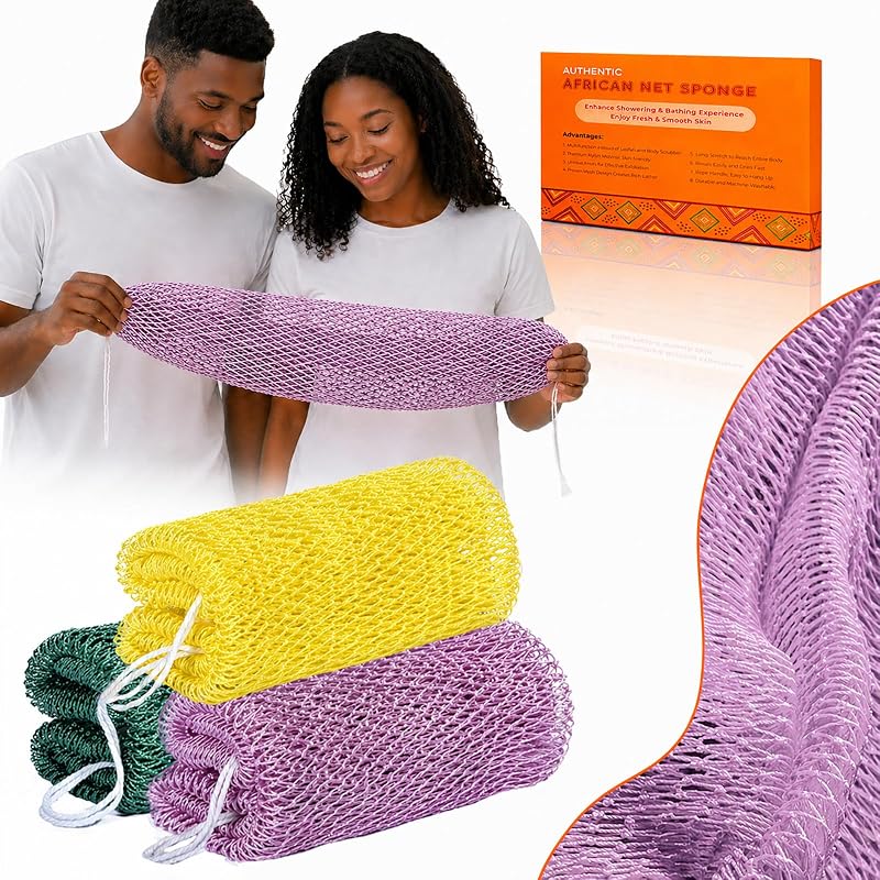 Esponja de banho em rede africana Uikreo, nylon, 45 polegadas, pacote com 3