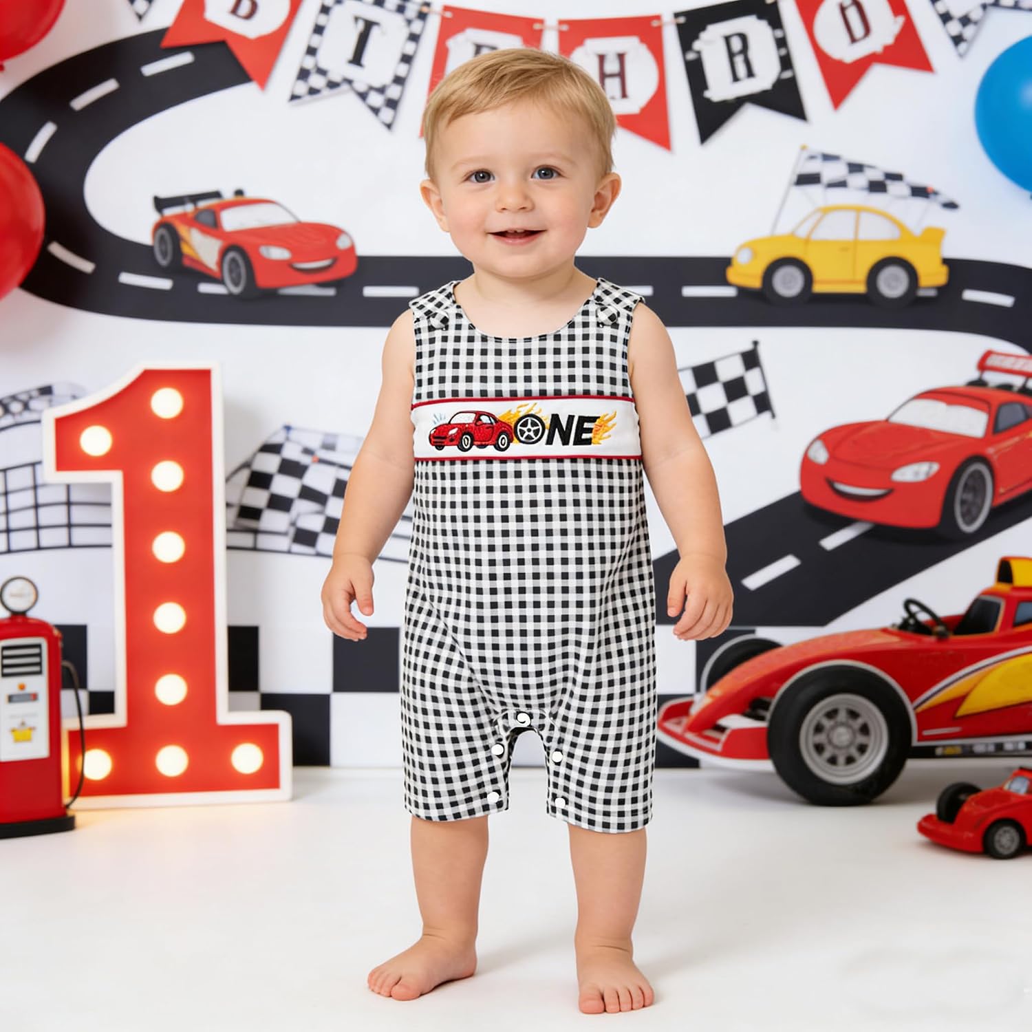 Baby Boy 1st Birthday Outfit, First Birthday Sleeveless Romper