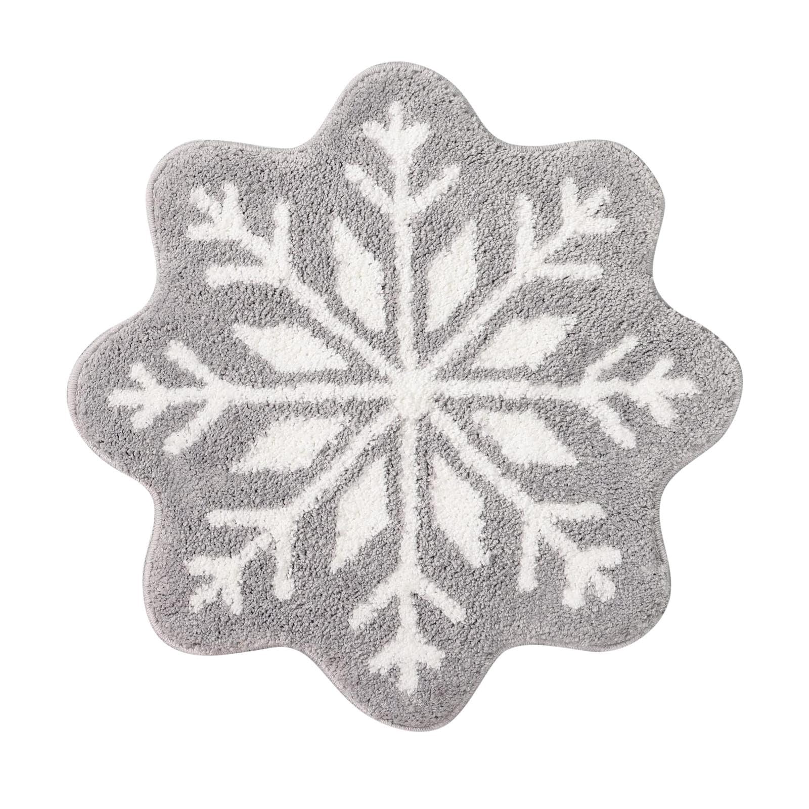 Winter Snowfleke Rug, 26.4'' Christmas Snowflake Door Mat, Non Slip Washable Welcome Door Mat, Cute Winter Doormats for Indoor Outdoor Entrance Home Bathroom Living Room (Grey)