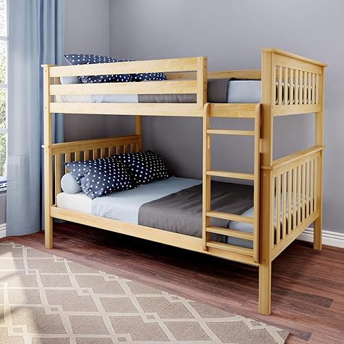 Miniatura 9 de Max & Lily - Litera de tamaño individual sobre matrimonial con escalera, base de cama de madera maciza para niños, barandillas de seguridad de 14