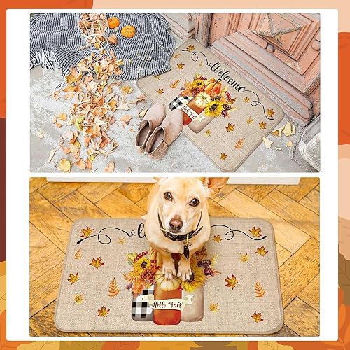 Miniatura 5 de Timgle Alfombra de Puerta de Bienvenida de Acción de Gracias Alfombra de Otoño de Granja Alfombra Antideslizante para Exteriores e Interiores Gnomo