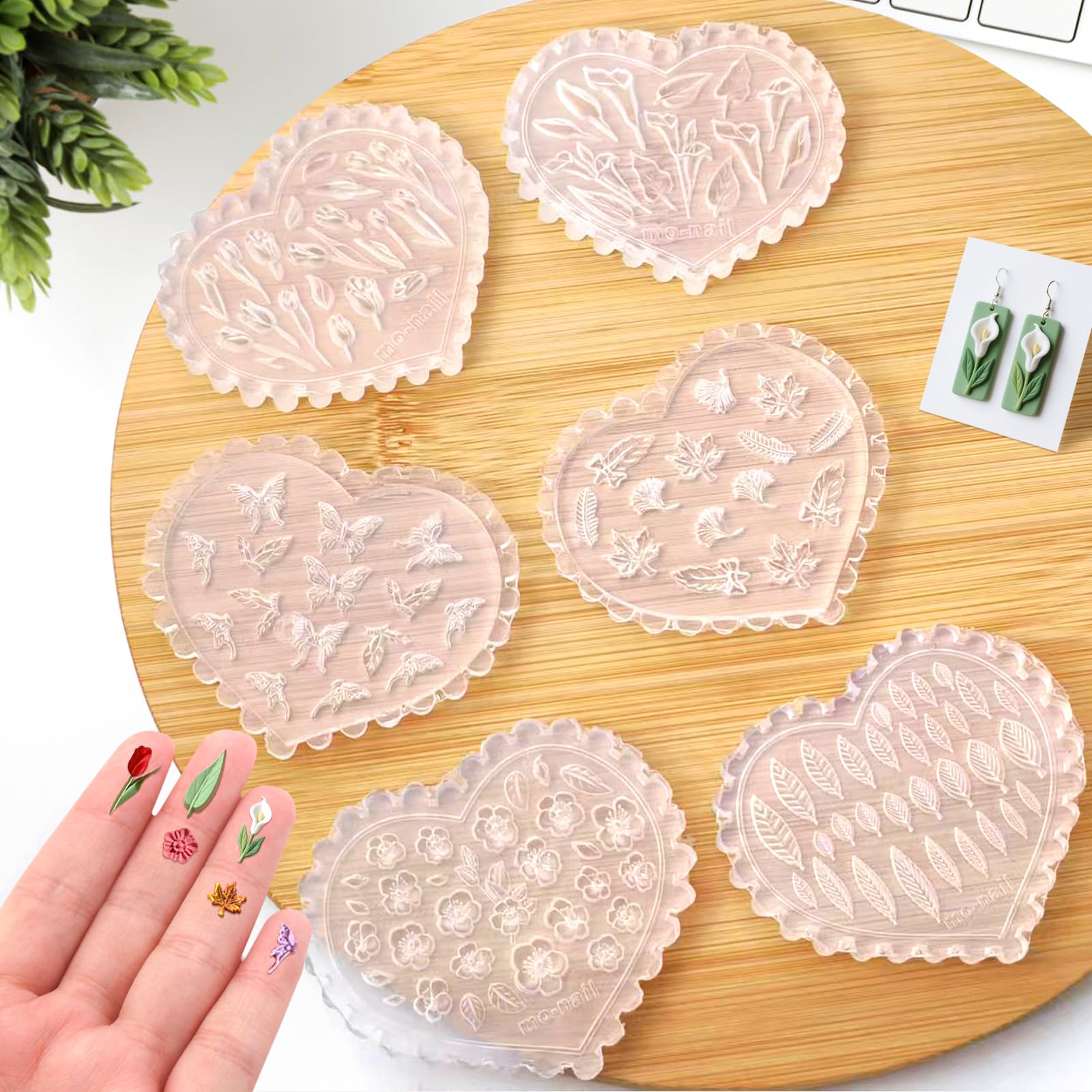 KIBBEH 6 Pack Spring Floral & Butterfly Silicone Molds For Polymer Clay – Oven-Safe, Ultra-Flexible Earring Molds | Jewelry Making Craft Tools - View #3