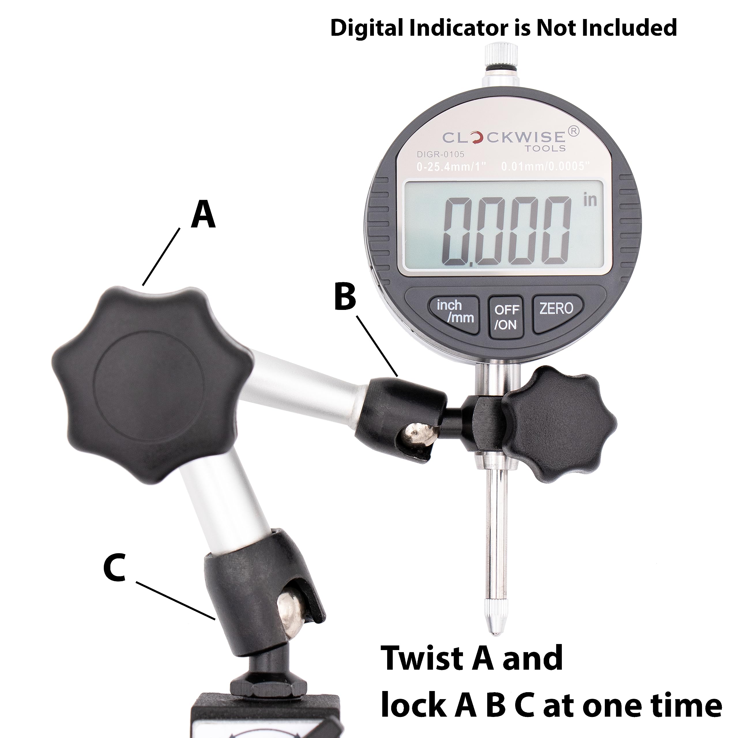 Clockwise Tools Mini Magnetic Base, MGBR-03, Magnetic Stand for Digital Dial Indicators, 88lbs Max Pull