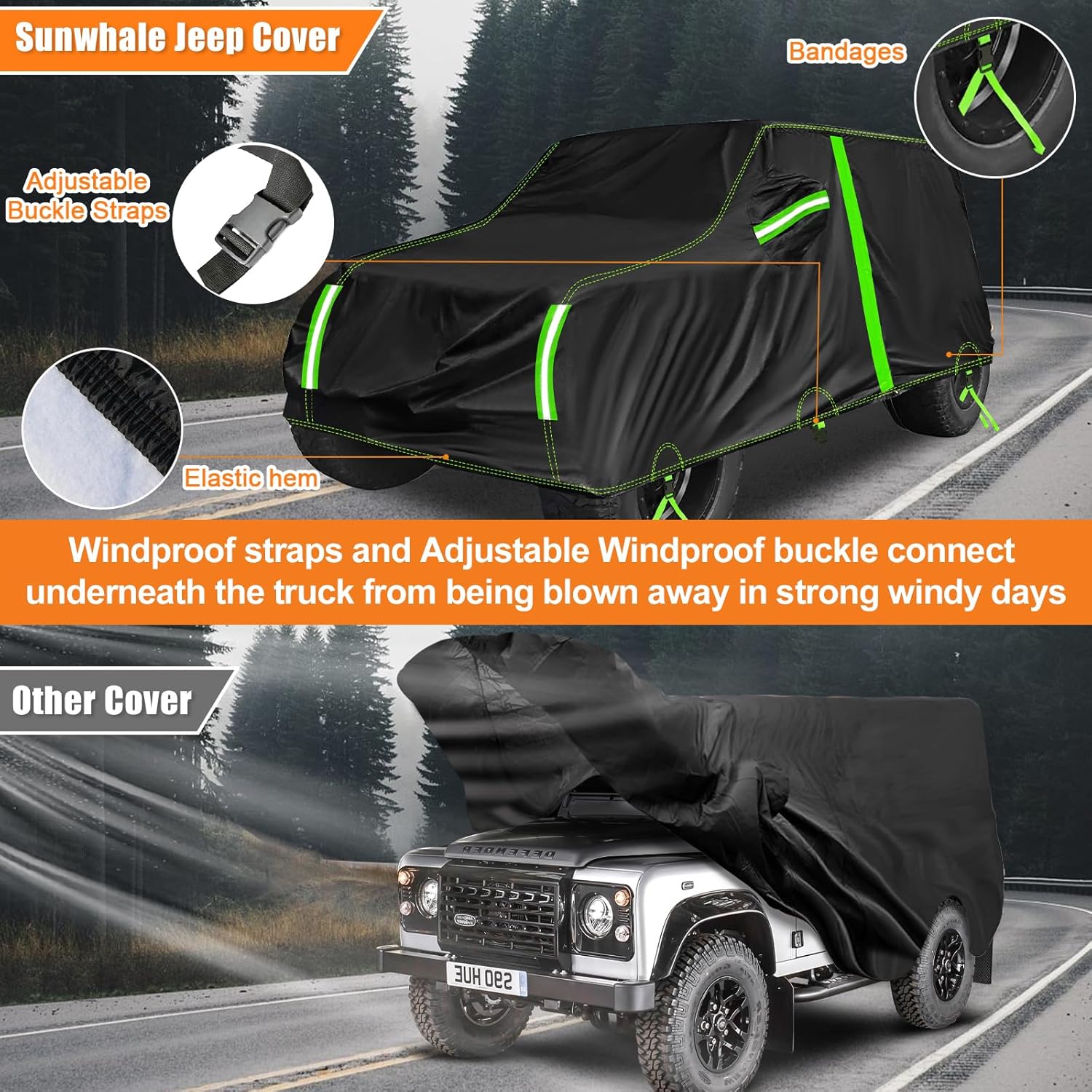 Car Cover Custom Fit for Jeep Wrangler 4 Door Dr/Unlimited Waterproof, All Weather Sun UV Protection Outdoor Full Car Cover Snow Rain Hail Fits 1987-2025 Jeep JK JL CJ YJ TJ