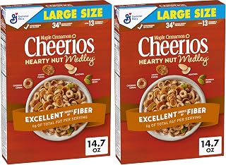 Cheerios Hearty Nut Medley Breakfast Cereal, Maple Cinnamon Flavored, Made With Whole Grain, Large Size, 14.7 oz (Pack of 2)