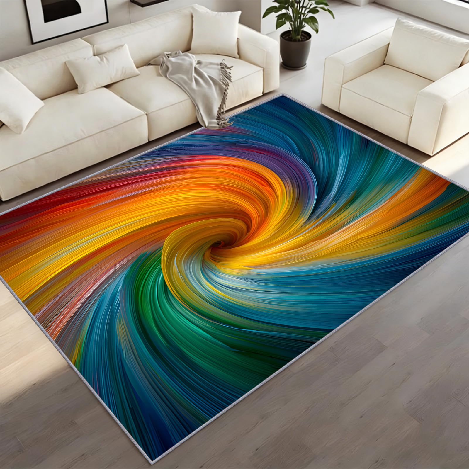 Modern Abstract Art Area Rug, Vibrant 3D Swirl Spiral Pattern Carpet, Rainbow Multicoloured (Teal, Orange) Rug, Machine Washable & Anti-Slip, for Living Room, Bedroom and Art Studio 150 x 240 cm