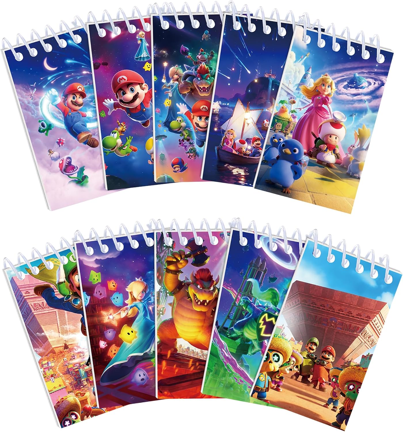 Mario Birthday Party Supplies, 10Pcs Mini Notepads for Mario Party Gifts, Goodie Bag Stuffers,10 Types