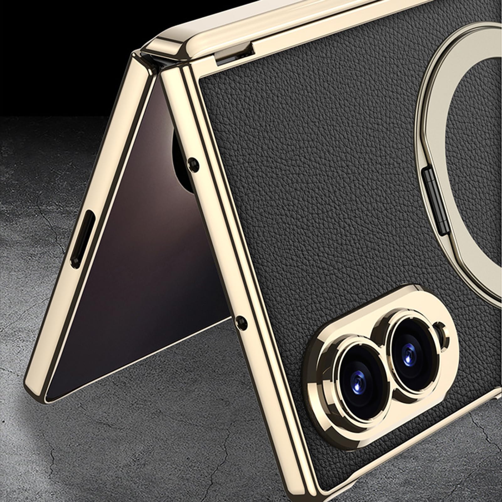 Custodia Placcata For Samsung Galaxy Z Fold 8, Copertura Proteggi Schermo For Lenti Con Bordo Dorato Custodia Avvolgente Con Cerniera Ad Anello Rotante