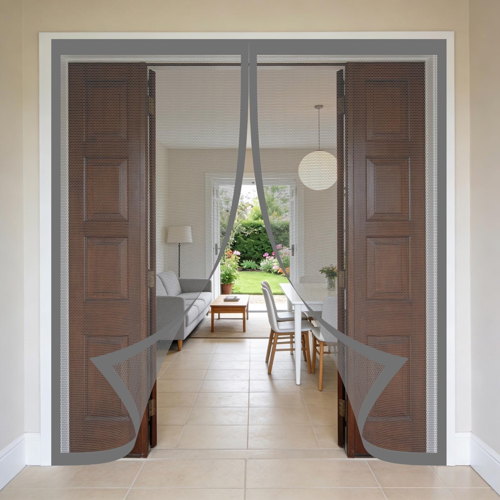 Moustiquaire porte 204 x 200 cm gris avec rideau aimanté sans perçage