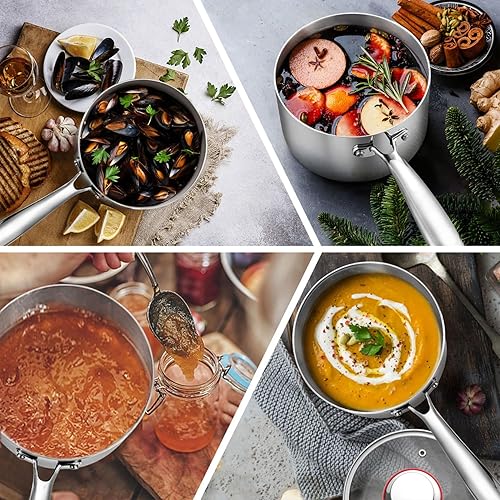 Miniatura 6 de P&P CHEF Olla y cacerola de tres capas de 3 cuartos de galón, sartén de acero inoxidable con tapa, olla de inducción de cocina, utensilios de cocina