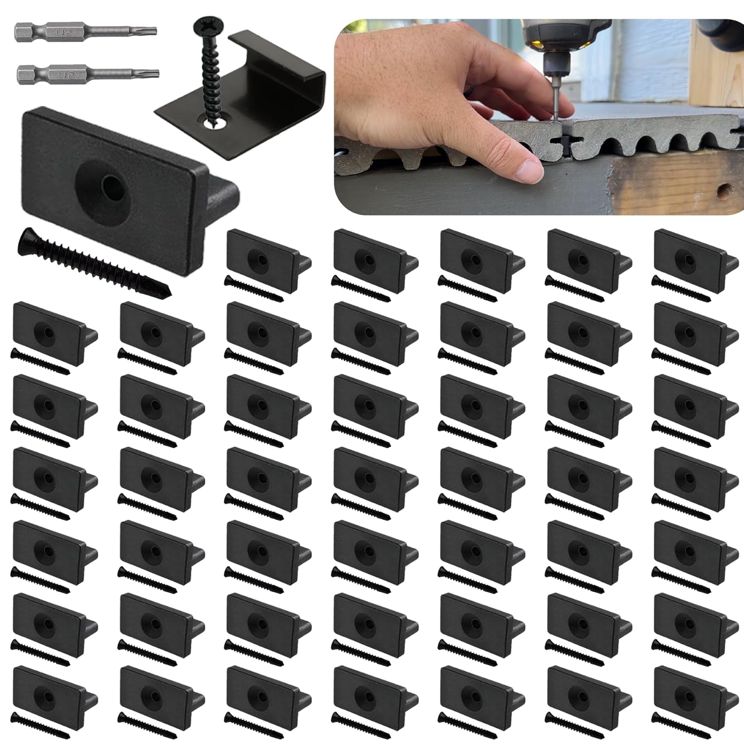 Hidden Fastener for Composite Deck, 1000PCS Hidden Deck Fasteners & 20PCS Start Clips, Universal Composite Decking Clips Nylon T Clips Hidden Fasteners with Metal Deck Screws