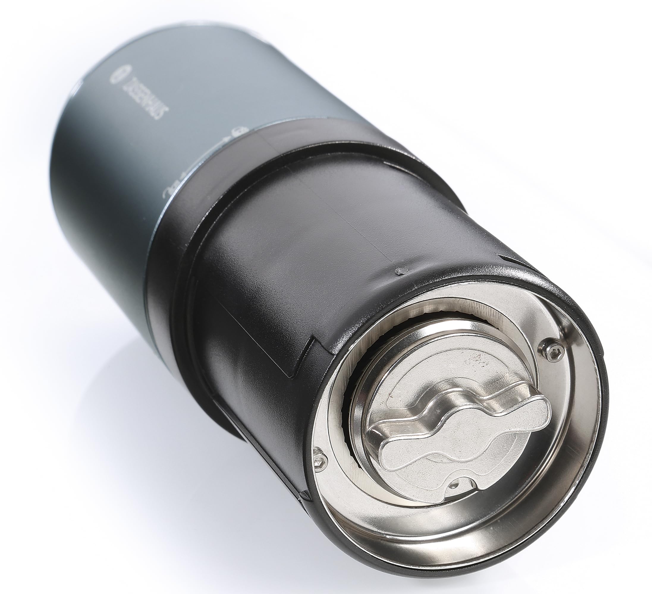 ZASSENHAUS Mini Master USB elektryczny młynek do kawy ze stali nierdzewnej z regulowanym mechanizmem mielącym, młynek do espresso z akumulatorem, szary