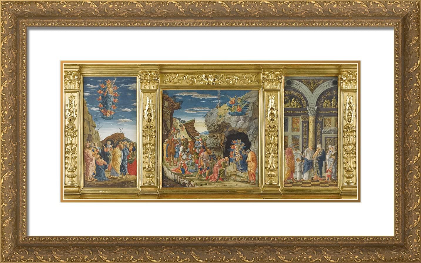 ArtDirect Mantegna, Andrea 24x15 Gold Ornate Framed Art Print with Double Matting Titled: Religious Triptych