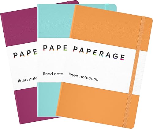 Miniatura 10 de PAPERAGE - Libreta de rayas, tipo diario, paquete de 3, (cognac, verde oscuro, azul marino), 160 páginas, tamaño mediano de 5.6 x 8 pulgadas - papel