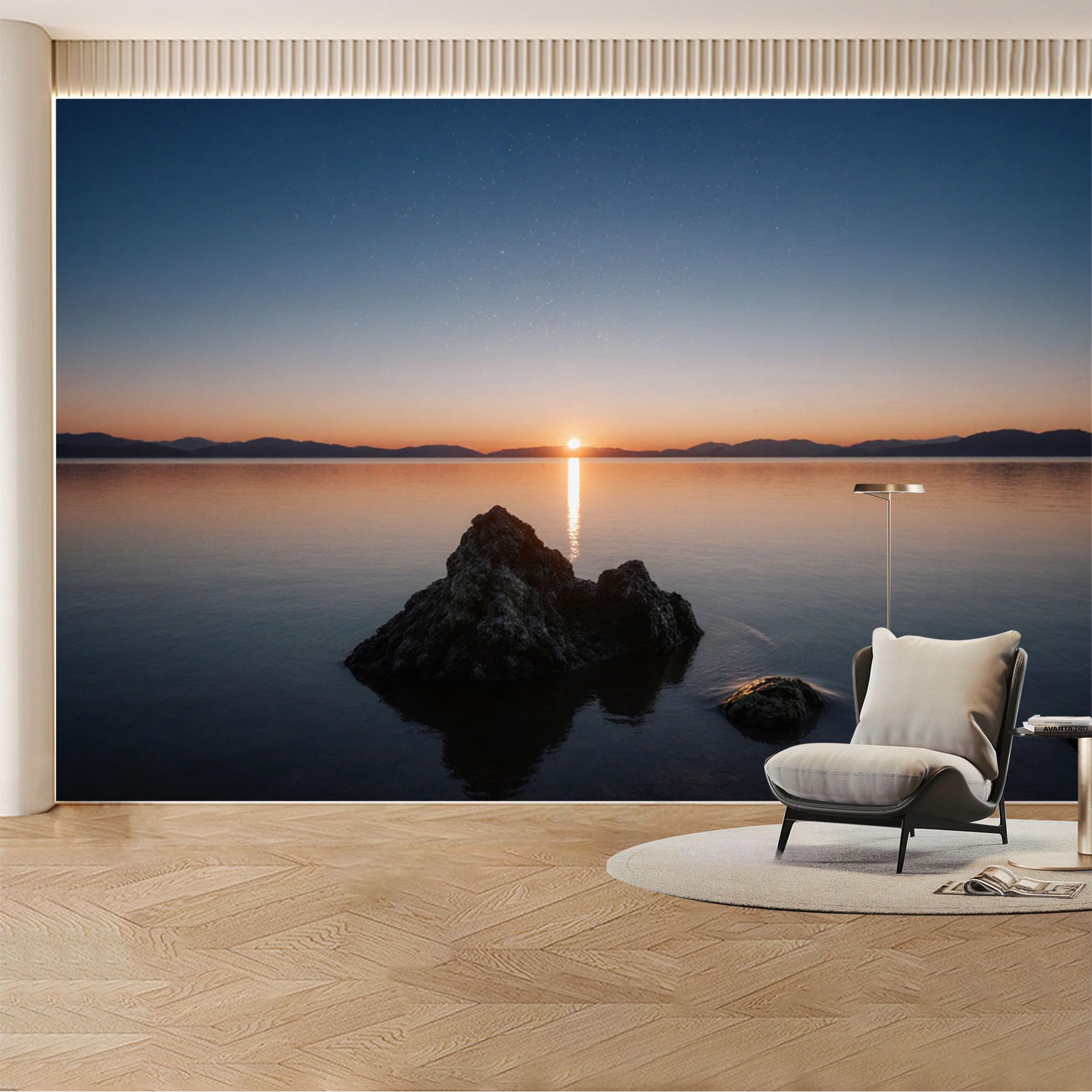 Custom Wall Mural Wallpaper Ocean Mountain Landscape 3D Effect Wall Decor Sunset Misty Removable SelfAdhesive Large Photo for Living Room， Bedroom， Office