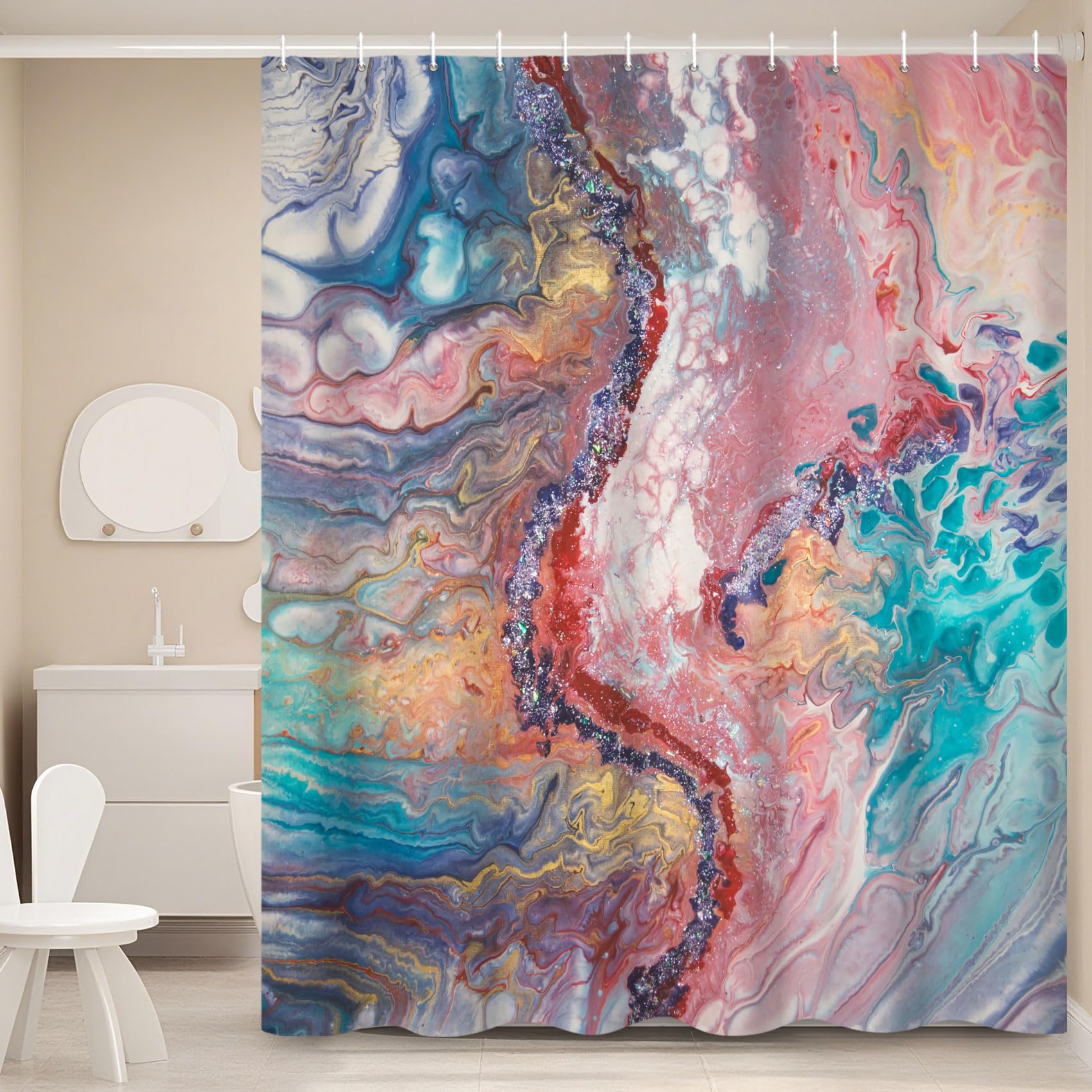 Ttincceer 180x200 cm Juego de Cortina de Ducha de mármol Rosa Azul Ombre Cortinas de Ducha de Lujo Abstracto Moderno baño Arte Cortina Impermeable bañera Cortina