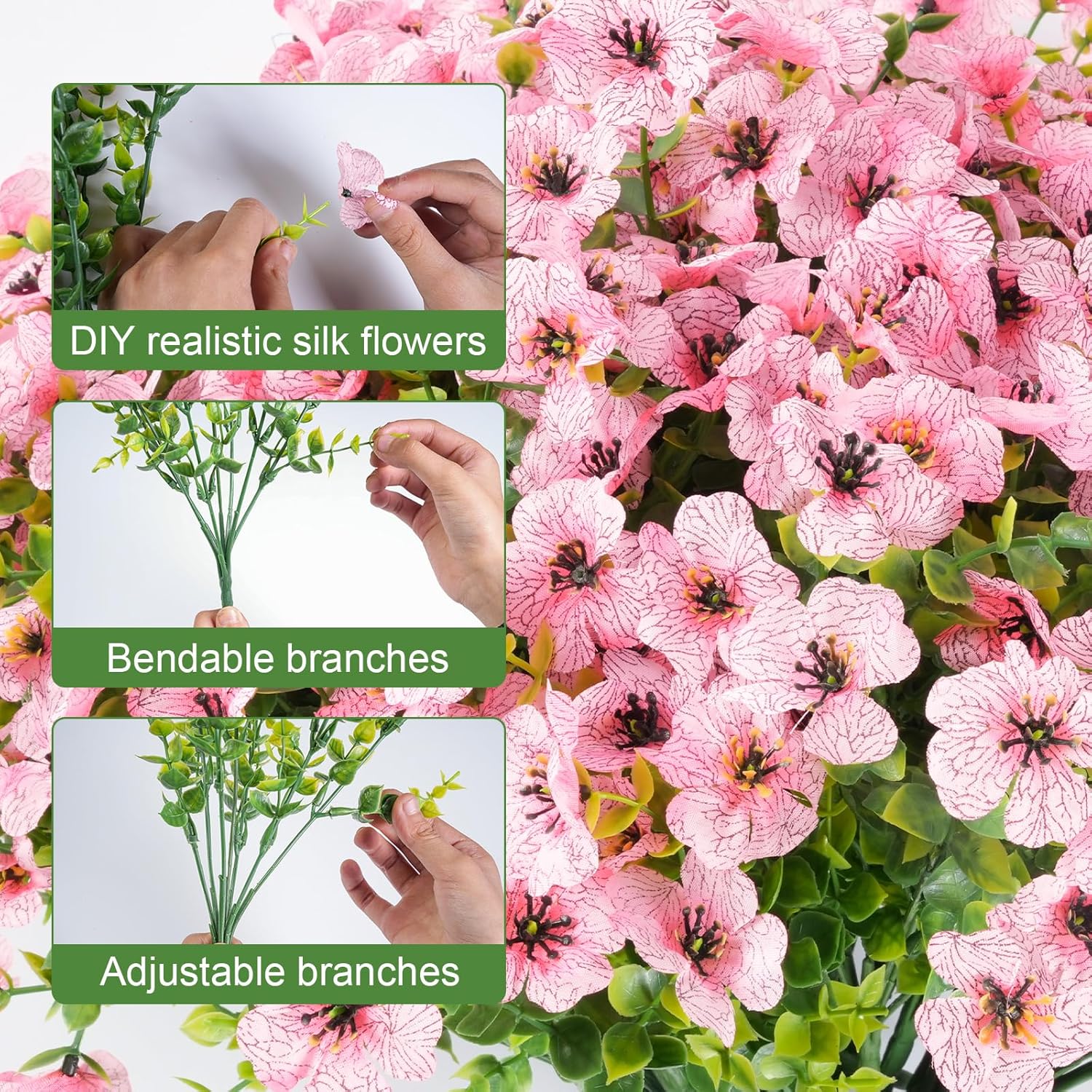 16 Bundles Artificial Flowers for Outdoor Realistic Faux Flower Spring Summer Garden Home Decoration, Hanging Daisy with Eucalyptus Leaves Fake Plants Greenery Balcony Porch Patio Front Door Decor - Image 3