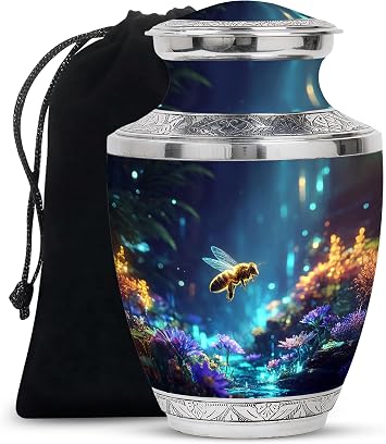 Yatskia Flying Bee at Blossoms Decorative Memorial Urns for Human Ashes Adult Brother and Sister, Large Funeral Burial Urn for Adult Ash, Tasty Large, 10 Inch
