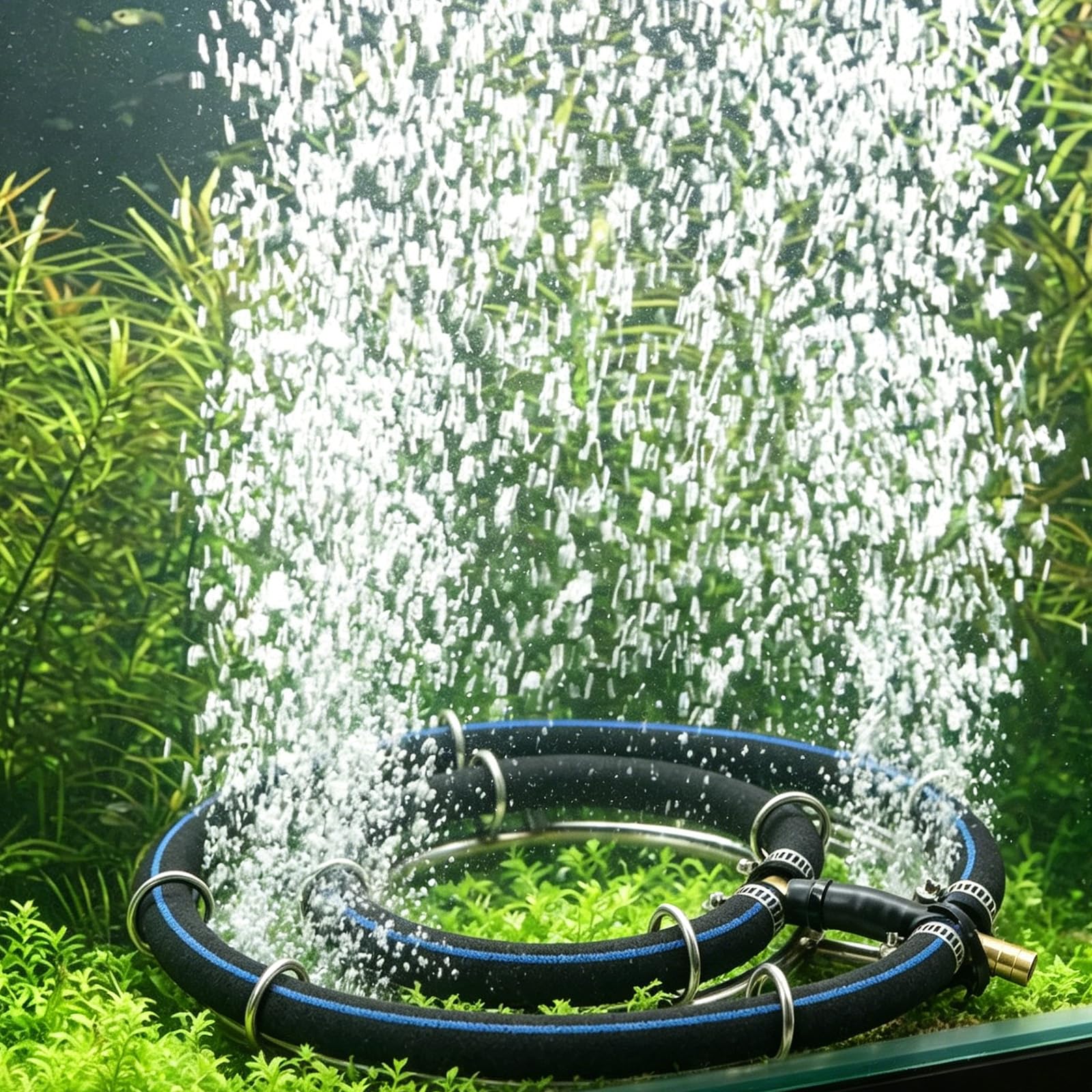 RANJIMA Belüfterring Koi Teich Belüftung Sauerstoff, Belüftungsring 2-in-1 Ringe Edelstahl 304, Rohrdurchmesser 8mm, mit φ9mm Schlauch 5m, für Gartenteich Aquarium Fischzucht (2 Schlaufe/Ø 25 cm)