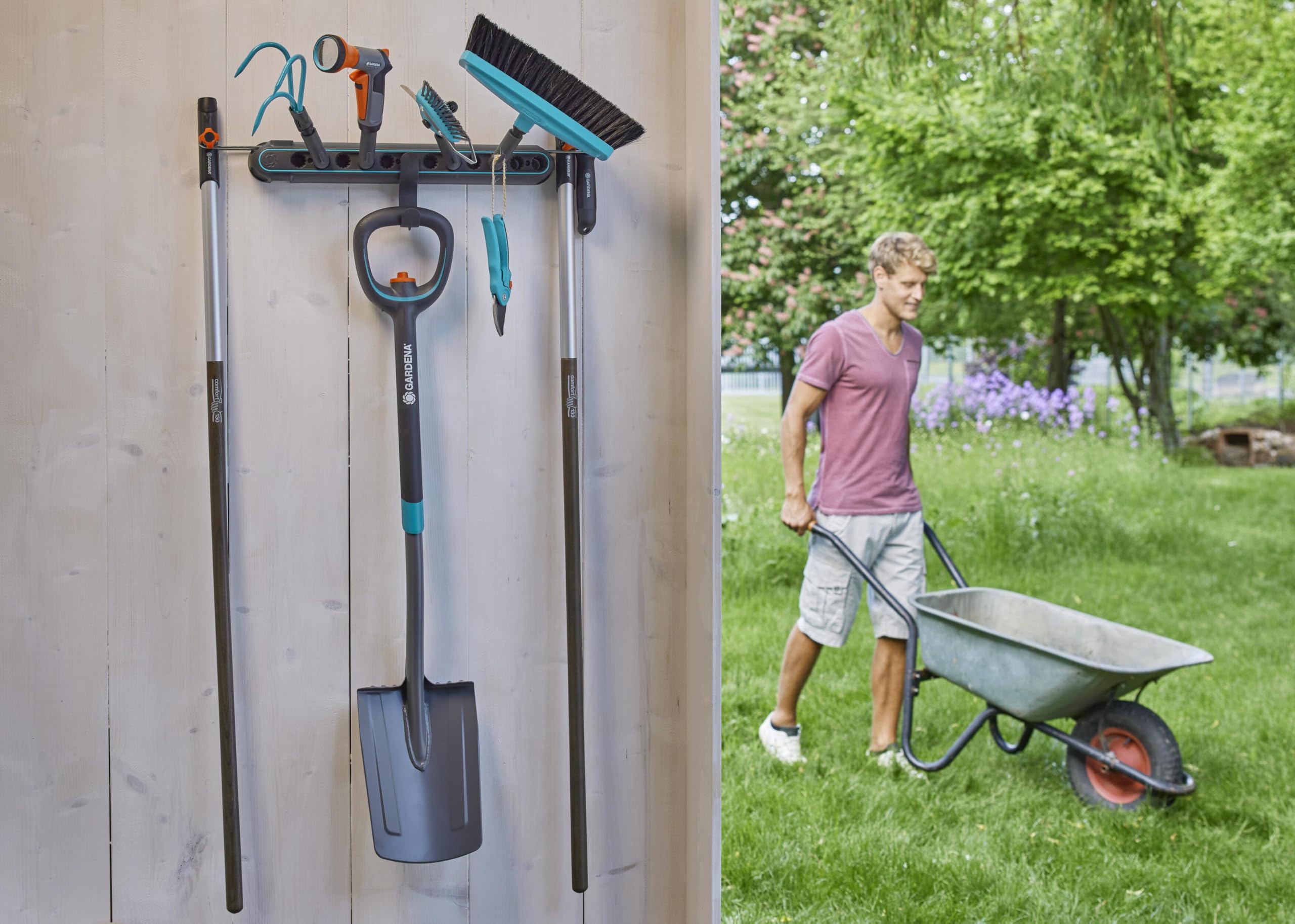 Gardena combisystem-Geräteleiste Flex: Ordnungssystem für Haus- und Gartengeräte, INKL. Einzelsteckern, aus recyceltem Material, erweiterbar, individuell bestückbar (3505-20)