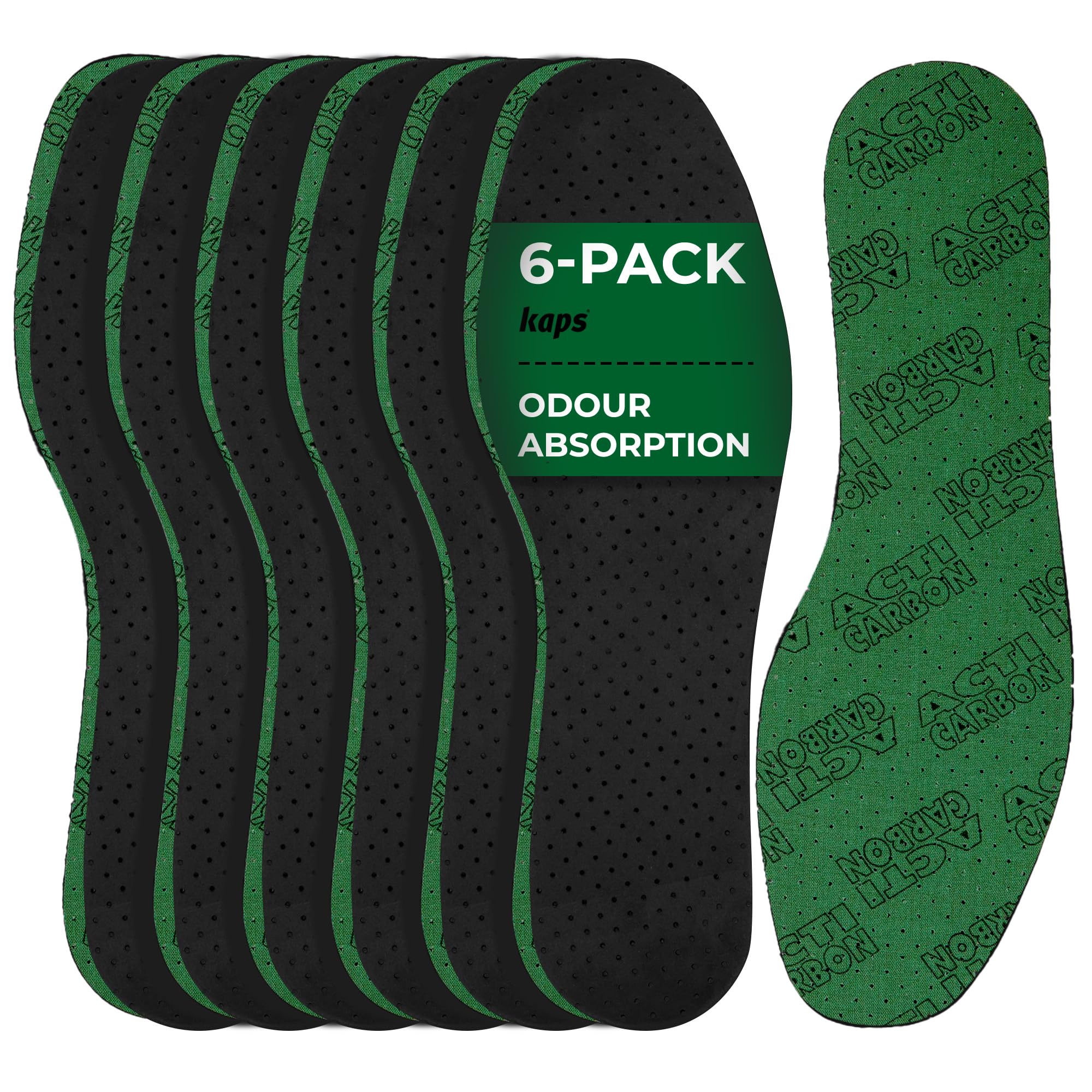 Plantillas Zapatos Carbón Activado, Paquete de 6 Pares Unisex, Absorción de Olores, Kaps 42 EUR Verde