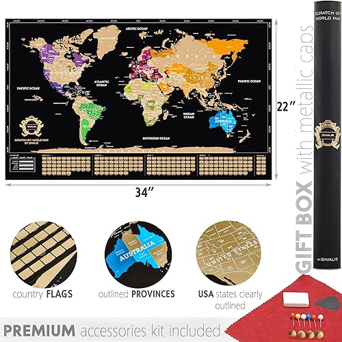 Miniatura 6 de Mapa del mundo para raspar – Extra grande – Póster de mapa del mundo fácil de enmarcar – El mejor regalo de mapa del mundo de viaje – Todos los