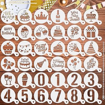 JULBEAR Birthday Cookie Stencils 36 Pcs Reusable Templates for Cake Baking