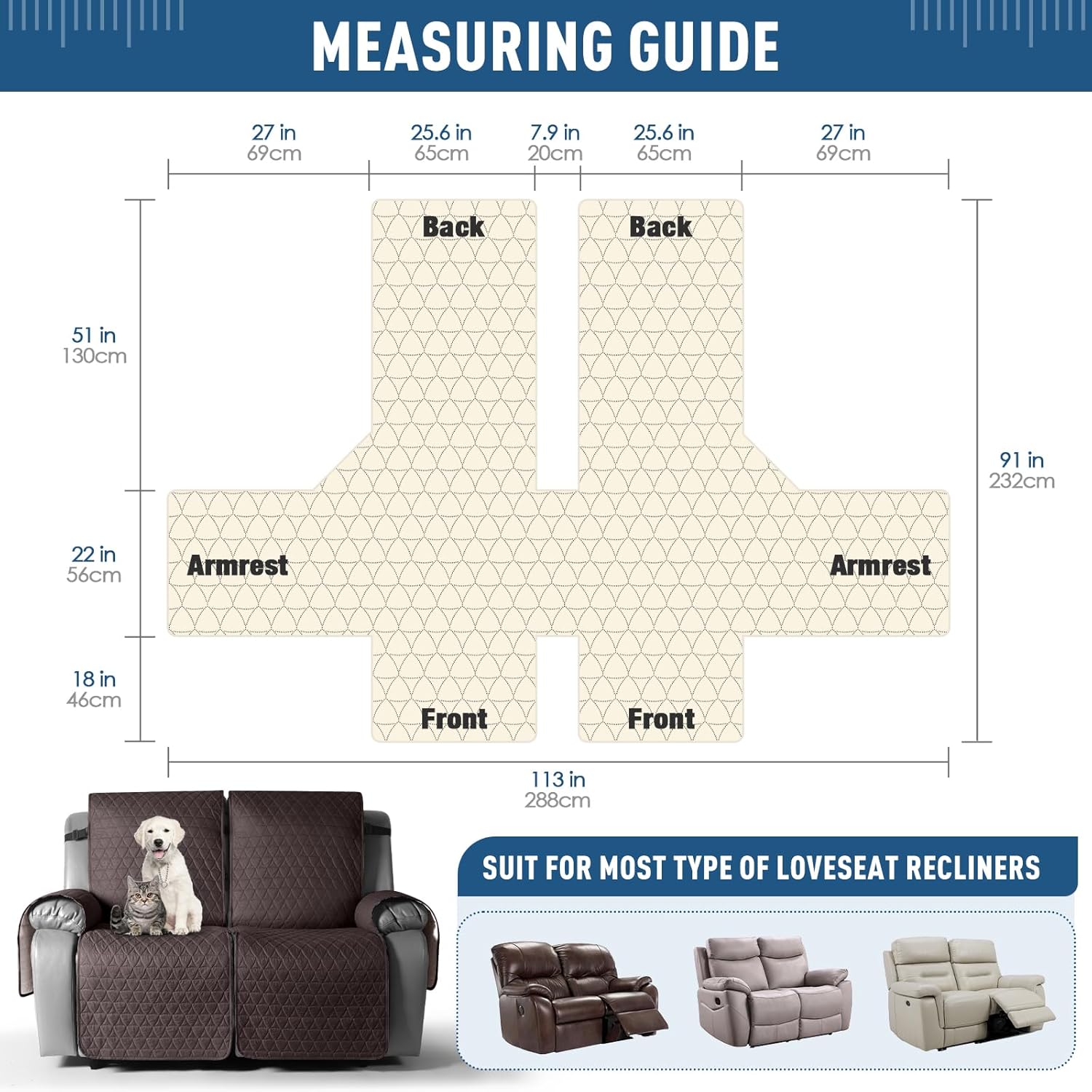 TAOCOCO Waterproof Loveseat Recliner Cover（Chocolate, 2 Seater）+100% Waterproof Recliner Cover（Chocolate, Oversized-30''） with Non-Slip Granule and Elastic Band