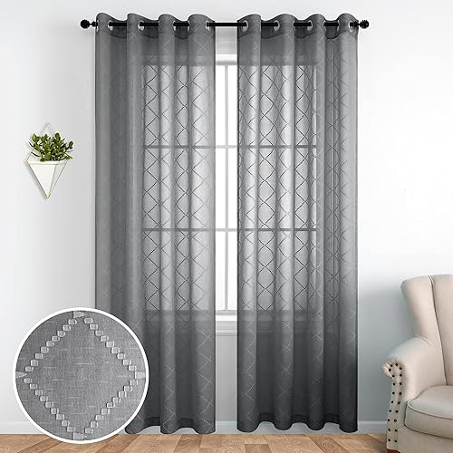 Miniatura 27 de KOUFALL Juego de 2 paneles de cortinas beige crema de 96 pulgadas de largo, cortinas traslúcidas elegantes y modernas de lujo para sala de estar