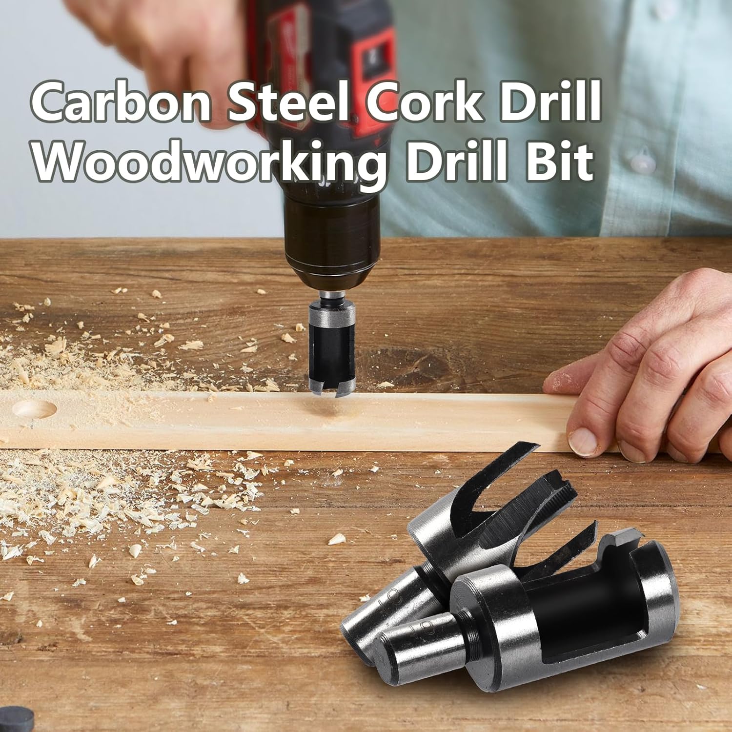 8Pcs Wood Plug Cutter Drill Bit Set Straight & Tapered Plug Cutter Set, Carbon Steel Wood Hole Plug Cutters Woodworking Hole Saw Cutting Drill Bits for Round Shank (1/4", 3/8", 5/8", 1/2")