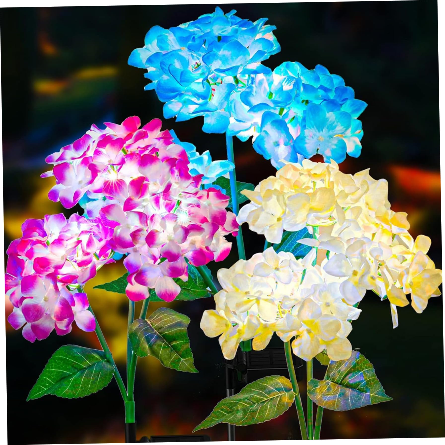 Suxdlan Solar Garden Lights 3Pcs Realistic LED Hydrangea Flower Lights, Waterproof for Garden, Yard, Pathway