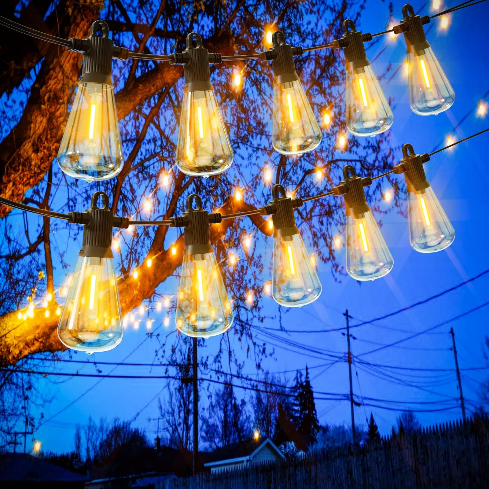 Zuske Outdoor Garden String Lights Mains Powered, 7.6M Festoon Lights with 12+1 ST38 LED Shatterproof Bulbs, IP65 Waterproof Connectable Garden Lights for Backyard Patio Wedding Party(Warm White)