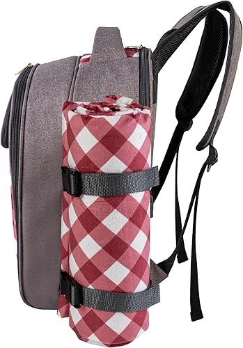 Miniatura 51 de apollo walker Mochila de picnic para 2 personas con compartimento refrigerador, soporte desmontable para botellas/vino, manta de vellón, platos