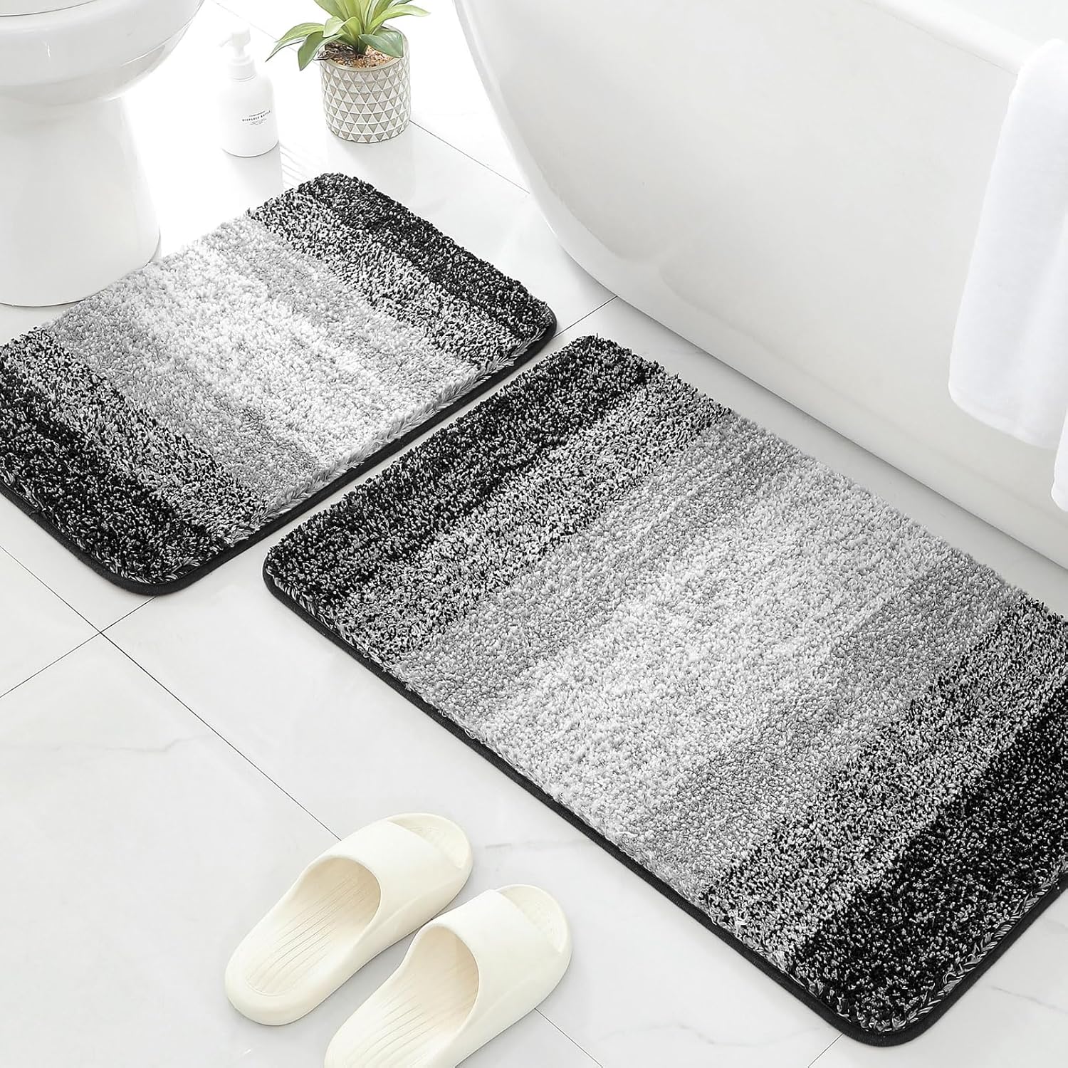 MitoVilla Black Bathroom Rugs Sets 2 Piece, Thick Absorbent