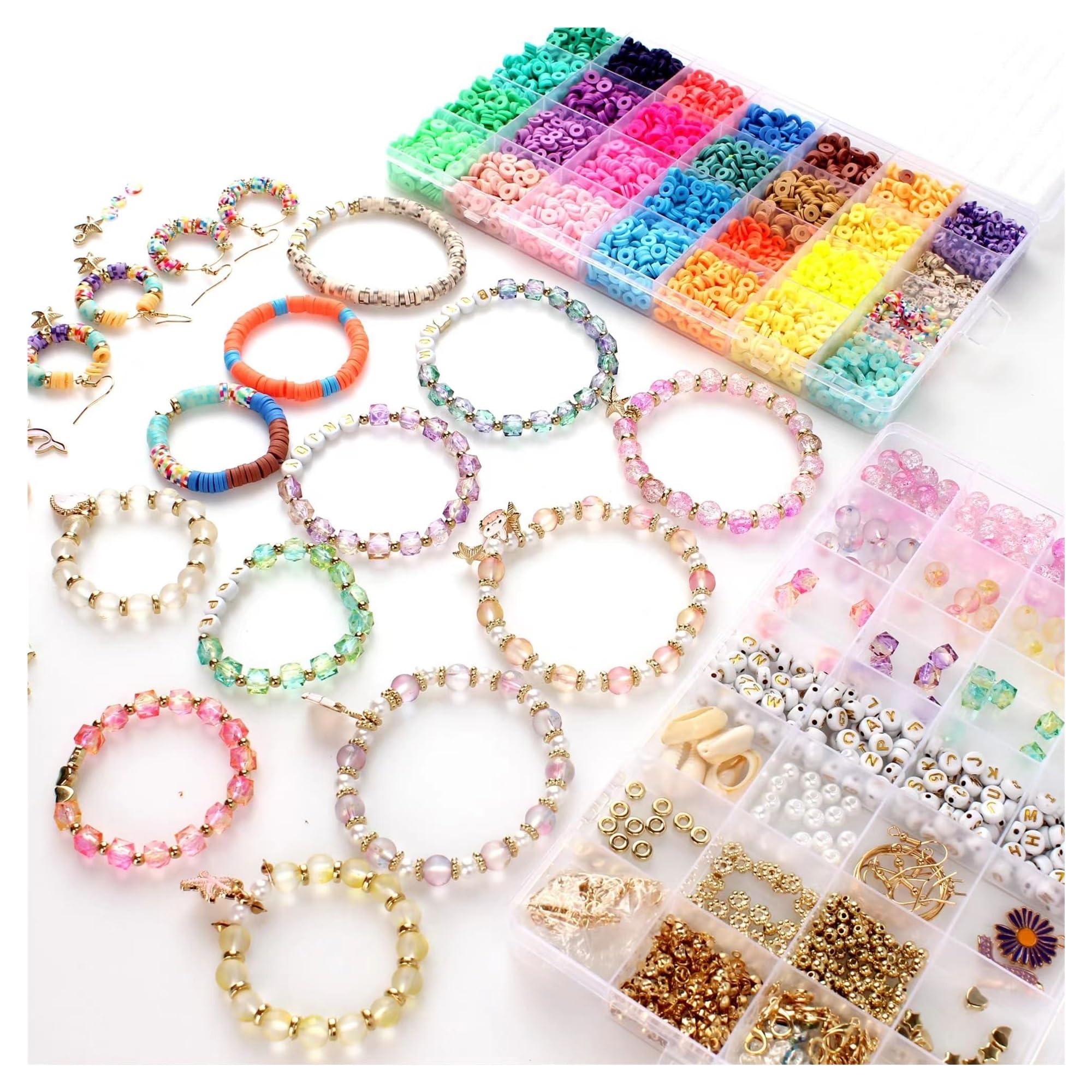 Schmuck Selber Machen Set 6000 Stück Tonperlen-Armbandherstellungsset, Schmuck-Bastelset, Perlen, Flache, weiche Keramikperlen, Schmuckherstellungszubehör
