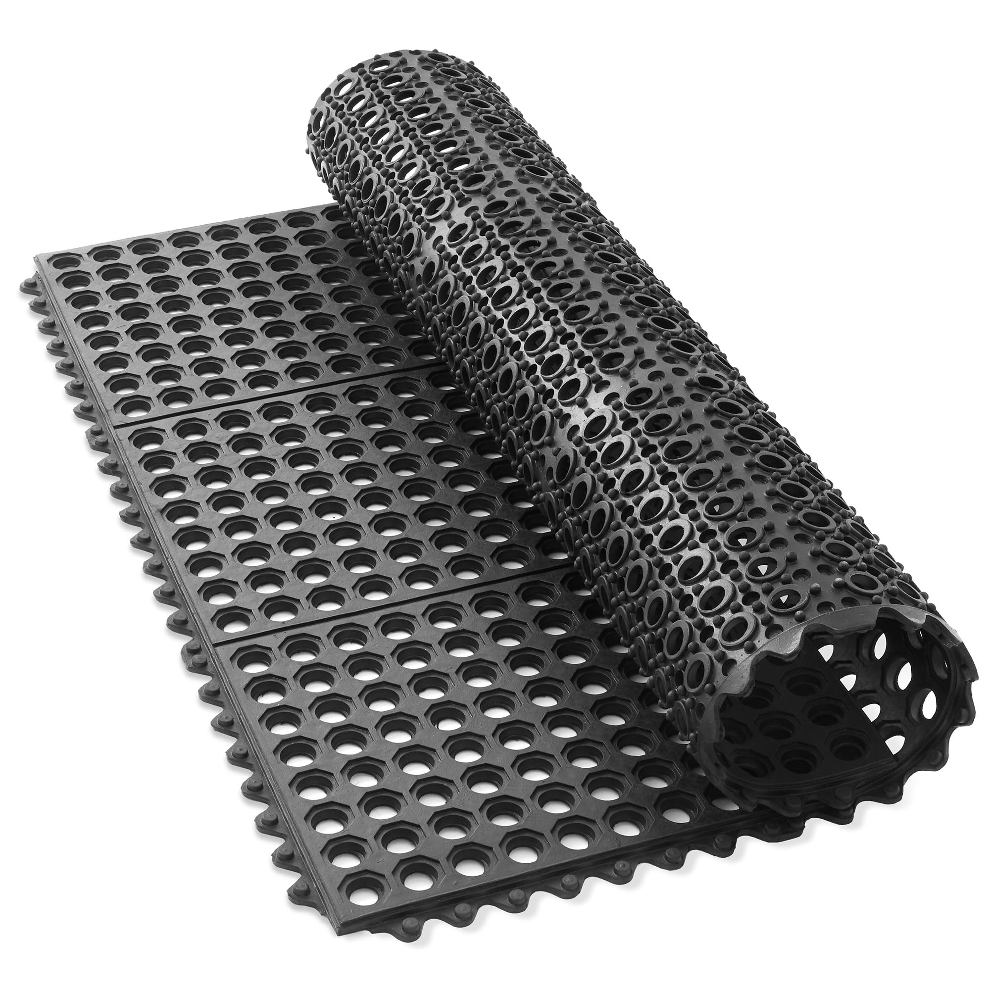 GRIDMANN Rubber Interlocking Floor Mat, 36" x 36" Non-Slip Anti-Fatigue Drainage Mat for Restaurants, Commercial Kitchens, Bar Floors, Black — Amazon image 3
