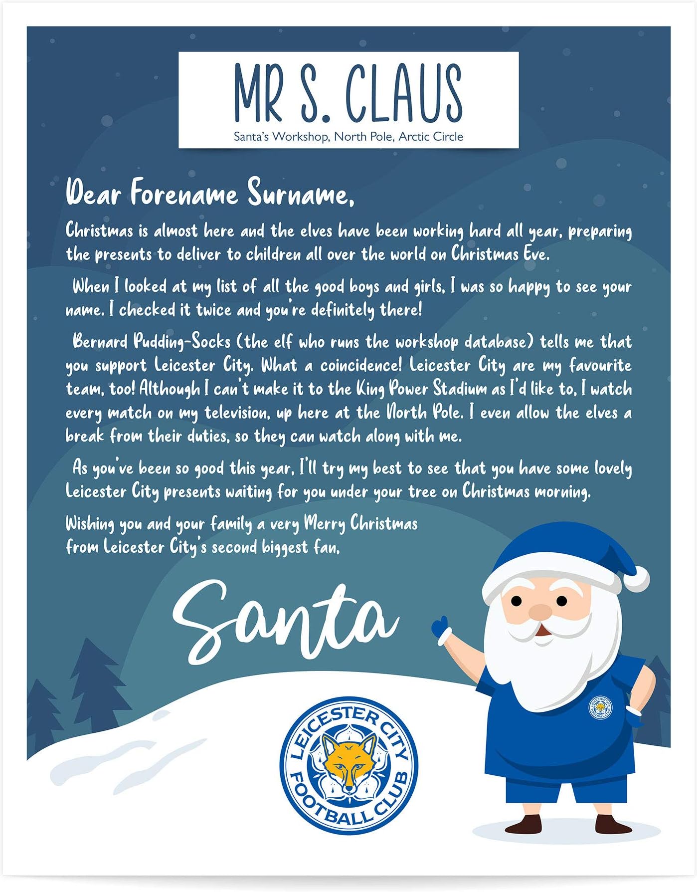 Personalised Sports & Photo Gifts Compatible with Leicester City FC Personalised Letter from Santa